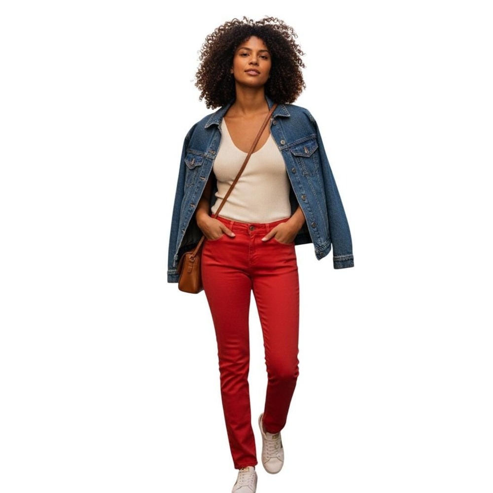 Vintage‎ Lauren Jeans Co Ralph Lauren Modern Straight Coral Red Denim Jeans 6